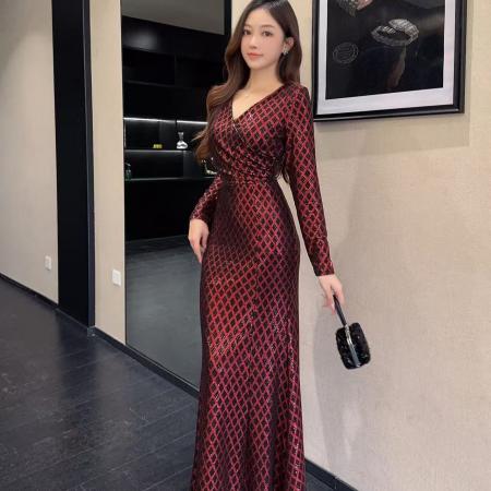 FA51301# 新款印花晚礼服女新款高端敬酒服性感气质宴会连衣裙 服裝批發女裝批發服飾貨源