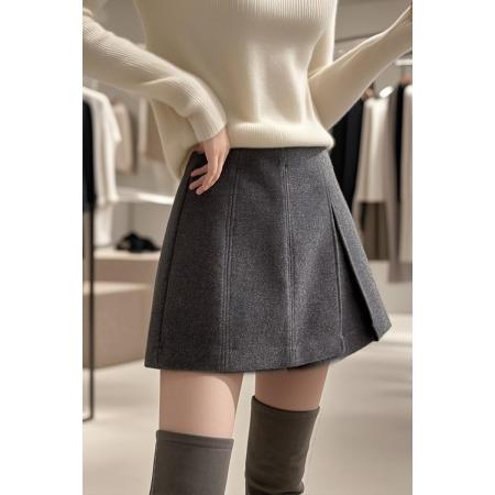 FA51305# 设计感高腰开叉毛呢裙裤冬季韩系复古休闲加厚a字短裤 服裝批發女裝批發服飾貨源