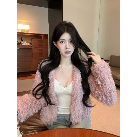 FA51310# 韩版冬季新款韩版显瘦短装外套女羽毛仙女轻奢毛毛外套 服裝批發女裝批發服飾貨源