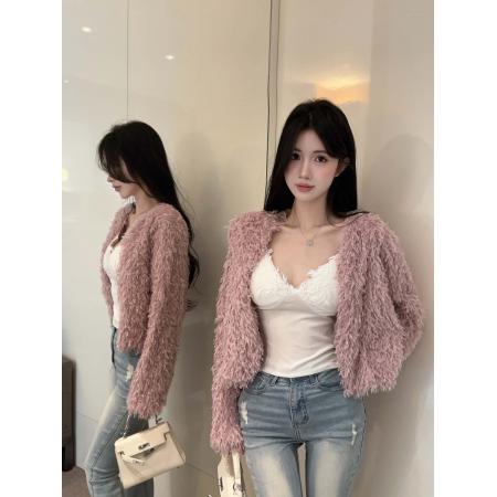 FA51310# 韩版冬季新款韩版显瘦短装外套女羽毛仙女轻奢毛毛外套 服裝批發女裝批發服飾貨源