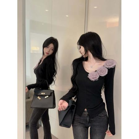 FA51311# 法式重工花朵v领修身上衣缎面半身裙两件套气秋季新款女 服裝批發女裝批發服飾貨源