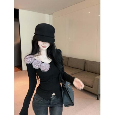 FA51311# 法式重工花朵v领修身上衣缎面半身裙两件套气秋季新款女 服裝批發女裝批發服飾貨源