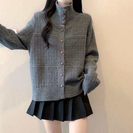 FA51317# 大码女装冬季新款立领单排扣针织衫加厚保暖毛衣 服裝批發女裝批發服飾貨源