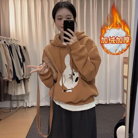 FA51321# 纯棉华棉复合奥粒绒卫衣女秋冬季卡通印花潮连帽保暖上衣 服裝批發女裝批發服飾貨源