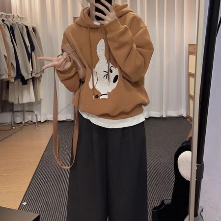 FA51321# 纯棉华棉复合奥粒绒卫衣女秋冬季卡通印花潮连帽保暖上衣 服裝批發女裝批發服飾貨源