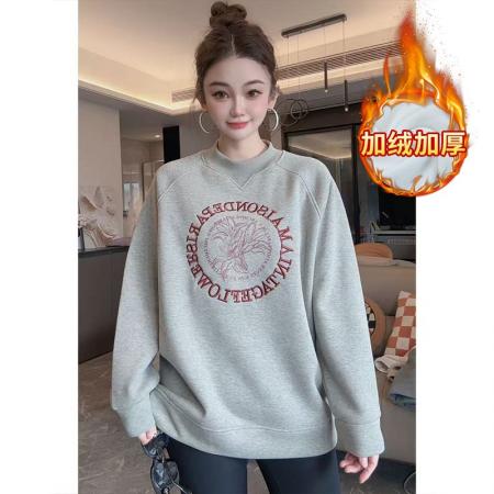 FA51322# 仿棉华棉复合奥粒绒卫衣秋冬新款刺绣花宽松圆领保暖上衣 服裝批發女裝批發服飾貨源