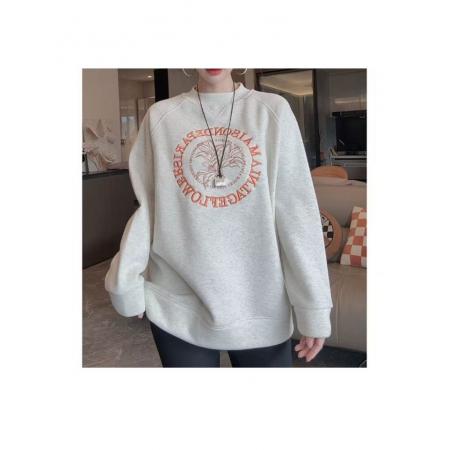 FA51322# 仿棉华棉复合奥粒绒卫衣秋冬新款刺绣花宽松圆领保暖上衣 服裝批發女裝批發服飾貨源