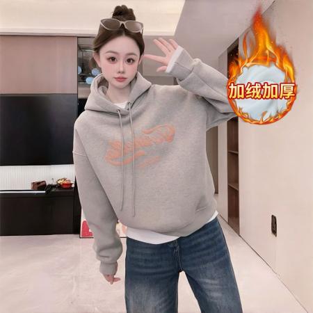 FA51323# 纯棉华棉复合奥粒绒卫衣女秋冬季新款潮宽松连帽保暖上衣 服裝批發女裝批發服飾貨源