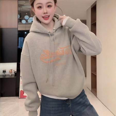 FA51323# 纯棉华棉复合奥粒绒卫衣女秋冬季新款潮宽松连帽保暖上衣 服裝批發女裝批發服飾貨源