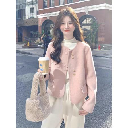 FA51336# 粉色小香风甜美双面呢羊毛外套女秋冬季新款时尚气质显瘦上衣 服裝批發女裝批發服飾貨源
