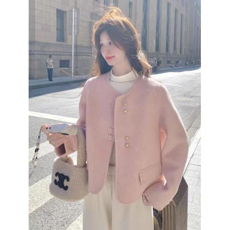 FA51336# 粉色小香风甜美双面呢羊毛外套女秋冬季新款时尚气质显瘦上衣 服裝批發女裝批發服飾貨源