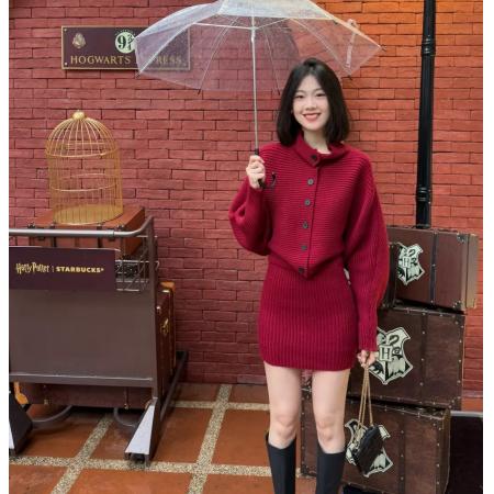 FA51337# 圣诞套装冬季新款洋气毛衣上衣＋高腰半身裙两件套 服裝批發女裝批發服飾貨源