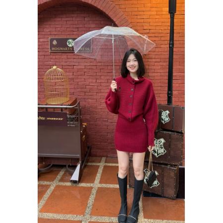 FA51337# 圣诞套装冬季新款洋气毛衣上衣＋高腰半身裙两件套 服裝批發女裝批發服飾貨源