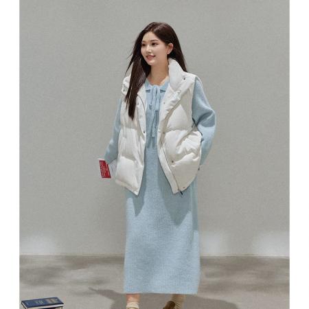 FA51338# 大码女装秋冬新款polo翻领系带显瘦毛衣裙慵懒风长袖简约针织长裙 服裝批發女裝批發服飾貨源