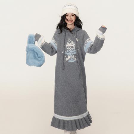 FA51339# 大码女装秋冬新款甜美少女风针织连衣裙慵懒氛围感减龄显瘦毛衣裙 服裝批發女裝批發服飾貨源