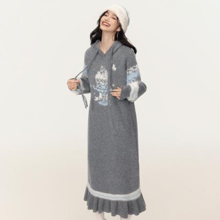 FA51339# 大码女装秋冬新款甜美少女风针织连衣裙慵懒氛围感减龄显瘦毛衣裙 服裝批發女裝批發服飾貨源