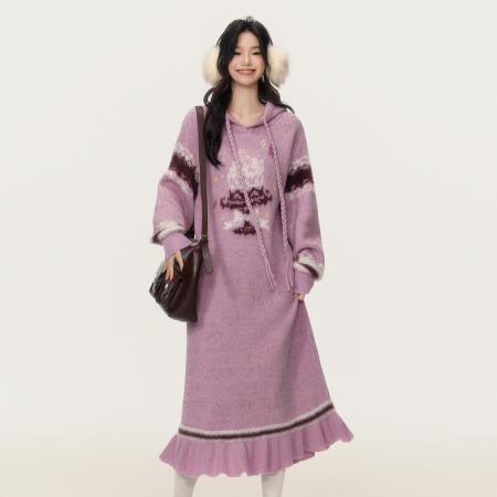 FA51339# 大码女装秋冬新款甜美少女风针织连衣裙慵懒氛围感减龄显瘦毛衣裙 服裝批發女裝批發服飾貨源