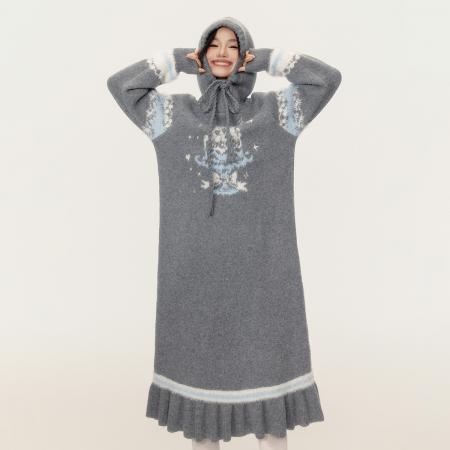 FA51339# 大码女装秋冬新款甜美少女风针织连衣裙慵懒氛围感减龄显瘦毛衣裙 服裝批發女裝批發服飾貨源