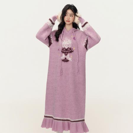 FA51339# 大码女装秋冬新款甜美少女风针织连衣裙慵懒氛围感减龄显瘦毛衣裙 服裝批發女裝批發服飾貨源