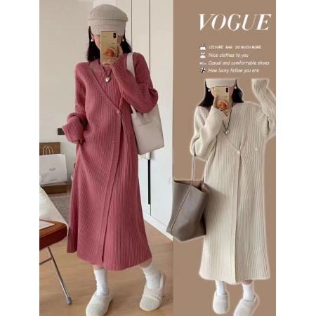 FA51340# 大码女装秋冬新款慵懒风针织长裙韩版宽松型休闲长袖毛衣连衣裙 服裝批發女裝批發服飾貨源