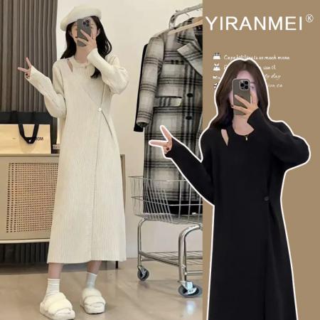 FA51340# 大码女装秋冬新款慵懒风针织长裙韩版宽松型休闲长袖毛衣连衣裙 服裝批發女裝批發服飾貨源