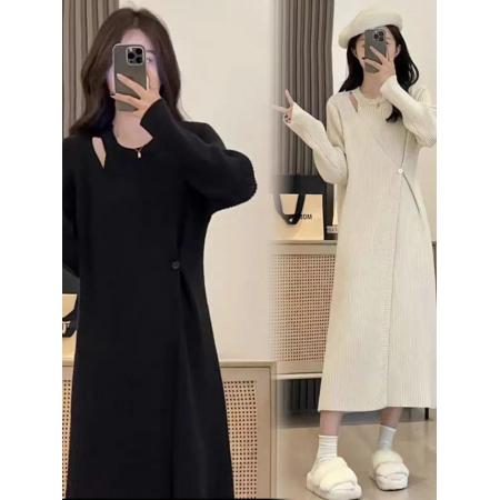 FA51340# 大码女装秋冬新款慵懒风针织长裙韩版宽松型休闲长袖毛衣连衣裙 服裝批發女裝批發服飾貨源