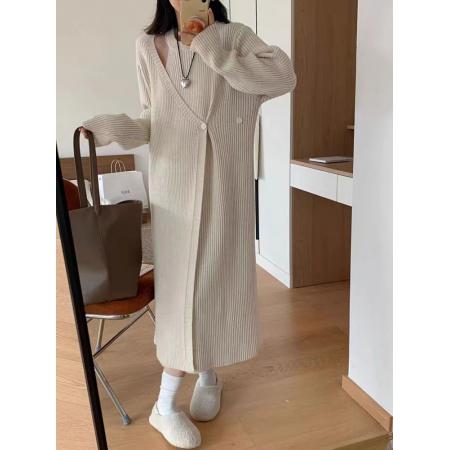 FA51340# 大码女装秋冬新款慵懒风针织长裙韩版宽松型休闲长袖毛衣连衣裙 服裝批發女裝批發服飾貨源