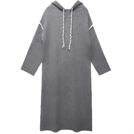 FA51341# 大码女装轻奢针织连衣裙女秋冬新款复古宽松慵懒风休闲连帽毛衣 服裝批發女裝批發服飾貨源