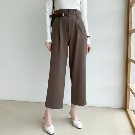 FA51345# 新款直筒裤女时尚宽松垂感高腰显瘦皮袢装饰百搭长裤 服裝批發女裝批發服飾貨源