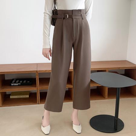 FA51345# 新款直筒裤女时尚宽松垂感高腰显瘦皮袢装饰百搭长裤 服裝批發女裝批發服飾貨源