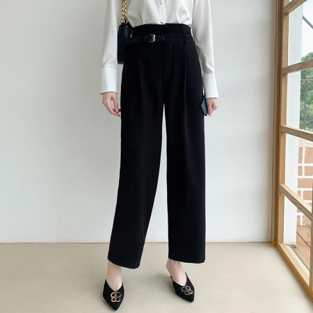 FA51345# 新款直筒裤女时尚宽松垂感高腰显瘦皮袢装饰百搭长裤 服裝批發女裝批發服飾貨源