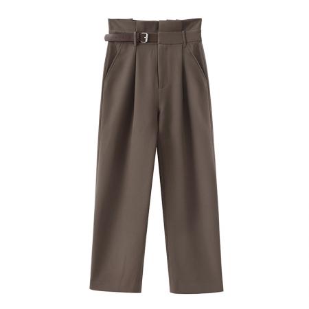 FA51345# 新款直筒裤女时尚宽松垂感高腰显瘦皮袢装饰百搭长裤 服裝批發女裝批發服飾貨源