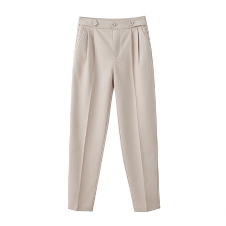 FA51347# 烟管西装裤女春秋高腰垂感小个子职业装百搭休闲黑色哈伦九分裤薄 服裝批發女裝批發服飾貨源