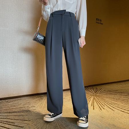 FA51349# 垂感西装阔腿裤女春秋新款小个子黑色高级感窄版直筒 服裝批發女裝批發服飾貨源