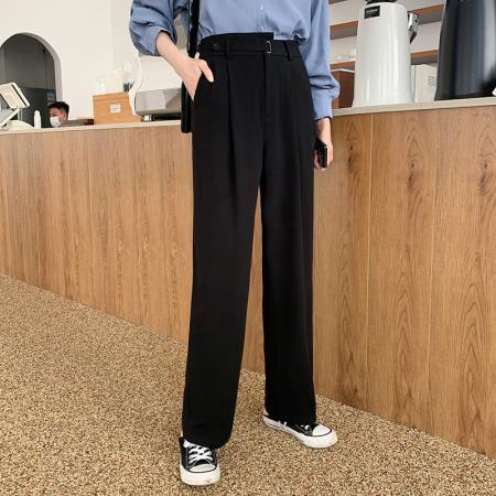 FA51349# 垂感西装阔腿裤女春秋新款小个子黑色高级感窄版直筒 服裝批發女裝批發服飾貨源