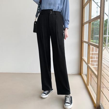 FA51349# 垂感西装阔腿裤女春秋新款小个子黑色高级感窄版直筒 服裝批發女裝批發服飾貨源