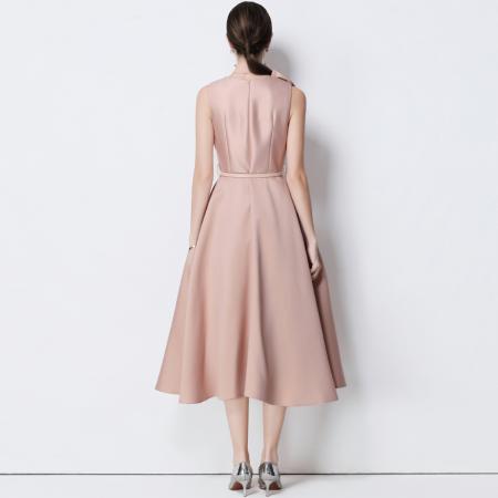 FA51352# 法式复古设计感V领大蝴蝶结收腰显瘦大摆无袖连衣裙送腰带 服裝批發女裝批發服飾貨源