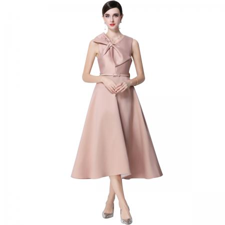 FA51352# 法式复古设计感V领大蝴蝶结收腰显瘦大摆无袖连衣裙送腰带 服裝批發女裝批發服飾貨源