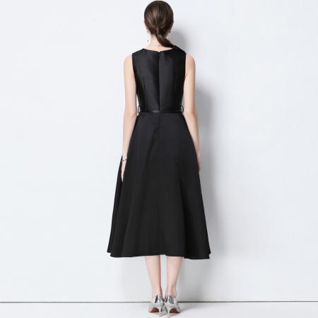 FA51354# 法式复古设计感V领大蝴蝶结收腰显瘦大摆无袖连衣裙送腰带 服裝批發女裝批發服飾貨源