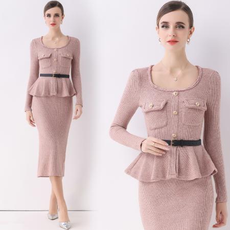 FA51357# 法式名媛轻熟风气质轻奢小香风假两件连衣裙女高级感送腰带 服裝批發女裝批發服飾貨源