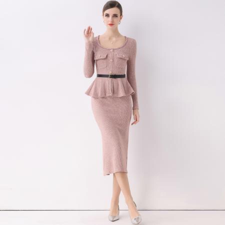 FA51357# 法式名媛轻熟风气质轻奢小香风假两件连衣裙女高级感送腰带 服裝批發女裝批發服飾貨源