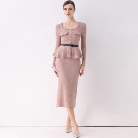 FA51357# 法式名媛轻熟风气质轻奢小香风假两件连衣裙女高级感送腰带 服裝批發女裝批發服飾貨源