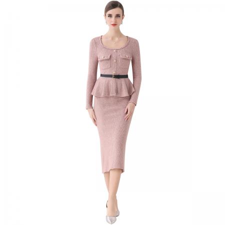 FA51357# 法式名媛轻熟风气质轻奢小香风假两件连衣裙女高级感送腰带 服裝批發女裝批發服飾貨源