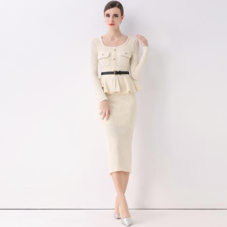 FA51358# 法式名媛轻熟风气质轻奢小香风假两件连衣裙女高级感送腰带 服裝批發女裝批發服飾貨源