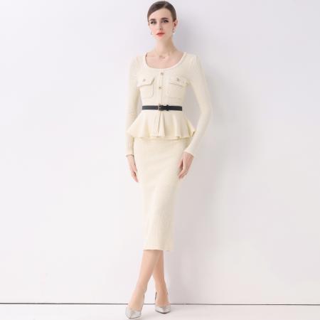 FA51358# 法式名媛轻熟风气质轻奢小香风假两件连衣裙女高级感送腰带 服裝批發女裝批發服飾貨源