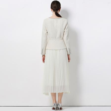 FA51364# 法式优雅气质收腰小香风外套拼接百褶半身长裙连衣裙 服裝批發女裝批發服飾貨源