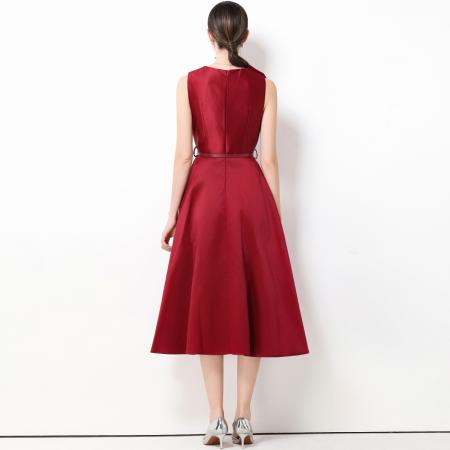 FA51366# 法式复古设计感V领大蝴蝶结收腰显瘦大摆无袖连衣裙送腰带 服裝批發女裝批發服飾貨源