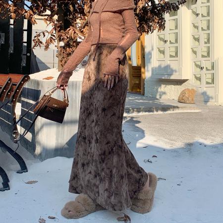 FA51370# 扎染丝绒半身裙女秋冬季新款垂坠感鱼尾裙高腰显瘦包臀裙 服裝批發女裝批發服飾貨源