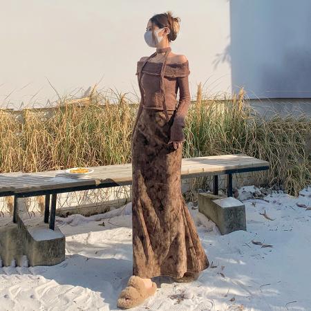 FA51370# 扎染丝绒半身裙女秋冬季新款垂坠感鱼尾裙高腰显瘦包臀裙 服裝批發女裝批發服飾貨源