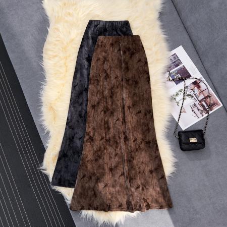 FA51370# 扎染丝绒半身裙女秋冬季新款垂坠感鱼尾裙高腰显瘦包臀裙 服裝批發女裝批發服飾貨源